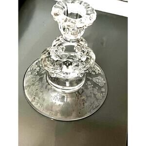 Vintage Cambridge Glass Rose Pointe Keyhole Candle Holder